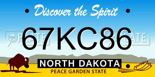 67KC86 North Dakota License Plate