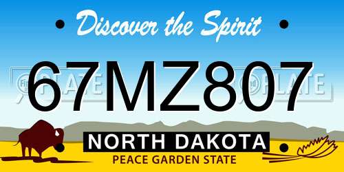 67MZ807 North Dakota License Plate