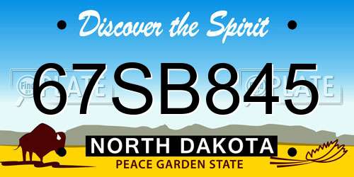 67SB845 North Dakota License Plate