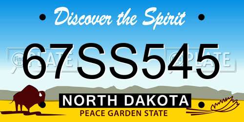 67SS545 North Dakota License Plate