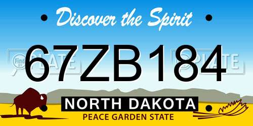 67ZB184 North Dakota License Plate