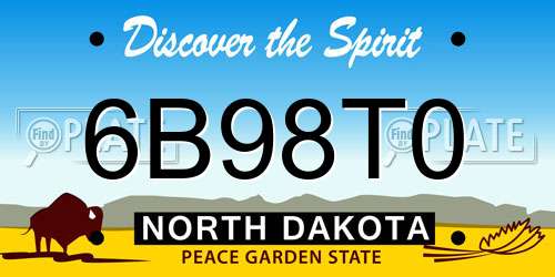 6B98T0 North Dakota License Plate