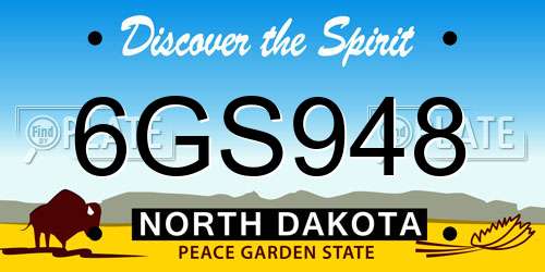 6GS948 North Dakota License Plate