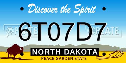 6T07D7 North Dakota License Plate