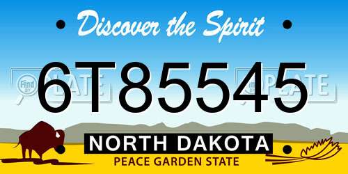 6T85545 North Dakota License Plate