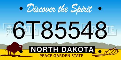 6T85548 North Dakota License Plate