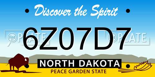 6Z07D7 North Dakota License Plate