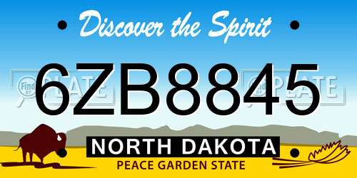 6ZB8845 North Dakota License Plate