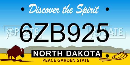 6ZB925 North Dakota License Plate