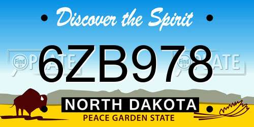6ZB978 North Dakota License Plate