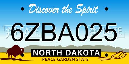 6ZBA025 North Dakota License Plate