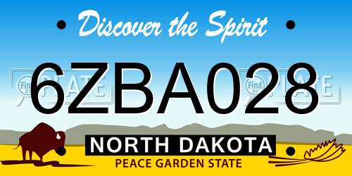 6ZBA028 North Dakota License Plate
