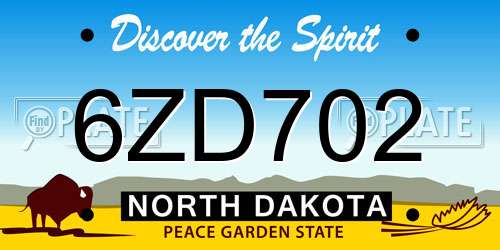 6ZD702 North Dakota License Plate