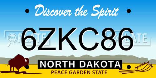 6ZKC86 North Dakota License Plate