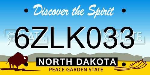 6ZLK033 North Dakota License Plate