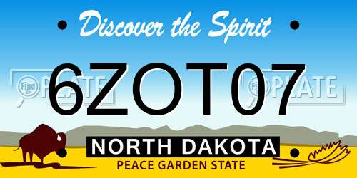 6ZOT07 North Dakota License Plate