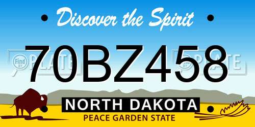 70BZ458 North Dakota License Plate