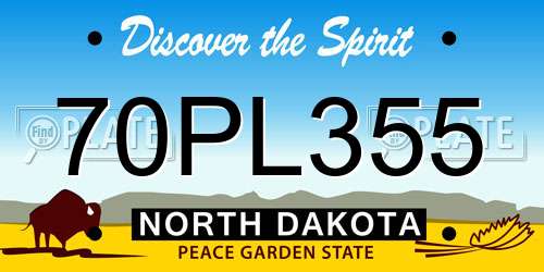70PL355 North Dakota License Plate