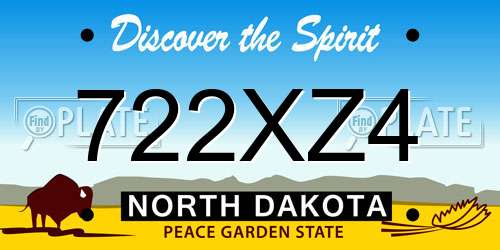722XZ4 North Dakota License Plate