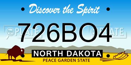 726BO4 North Dakota License Plate