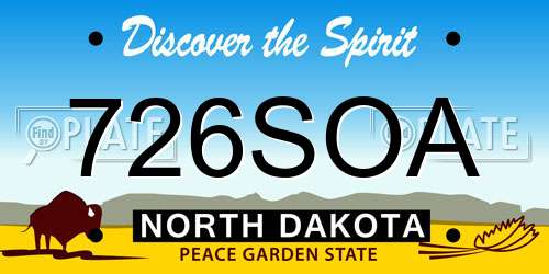 726SOA North Dakota License Plate
