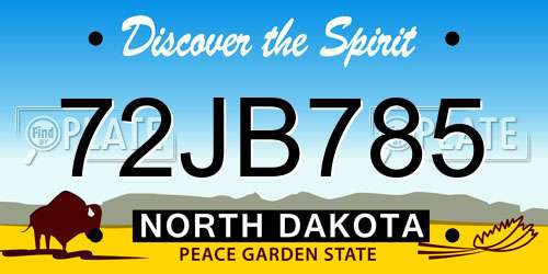 72JB785 North Dakota License Plate