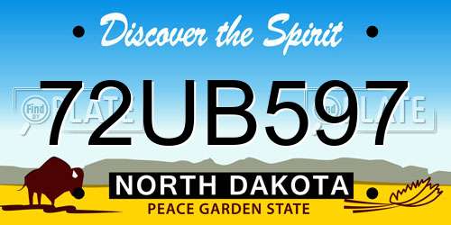 72UB597 North Dakota License Plate