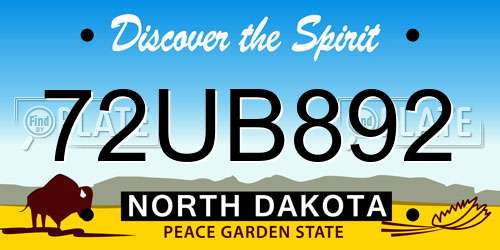 72UB892 North Dakota License Plate