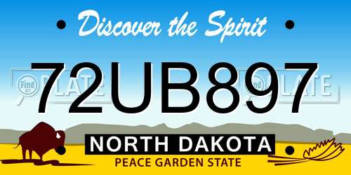 72UB897 North Dakota License Plate