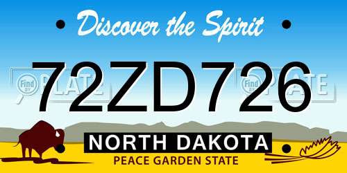 72ZD726 North Dakota License Plate