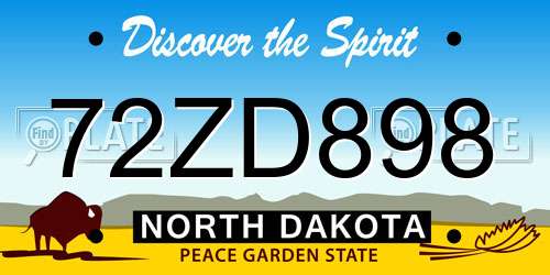 72ZD898 North Dakota License Plate
