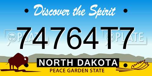74764T7 North Dakota License Plate