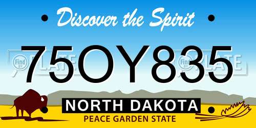 75OY835 North Dakota License Plate