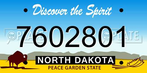 7602801 North Dakota License Plate
