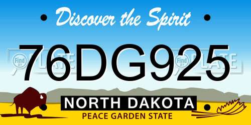 76DG925 North Dakota License Plate