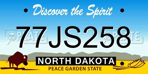 77JS258 North Dakota License Plate
