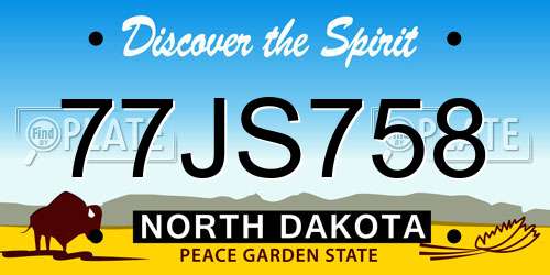 77JS758 North Dakota License Plate