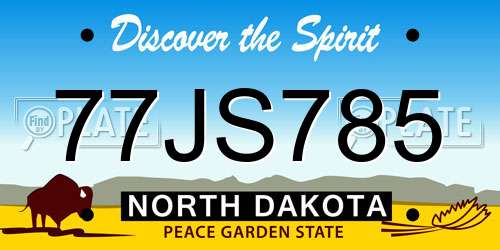 77JS785 North Dakota License Plate