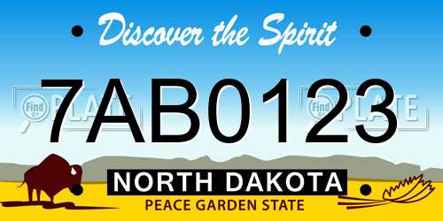 7AB0123 North Dakota License Plate
