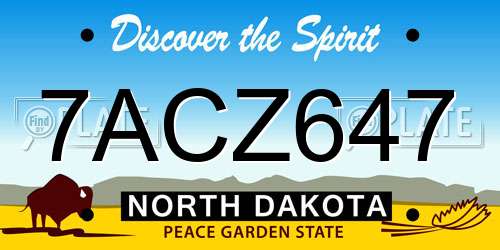 7ACZ647 North Dakota License Plate