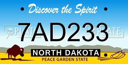 7AD233 North Dakota License Plate
