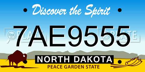 7AE9555 North Dakota License Plate
