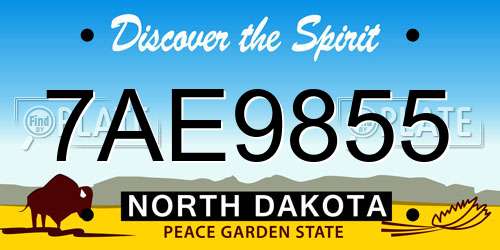 7AE9855 North Dakota License Plate