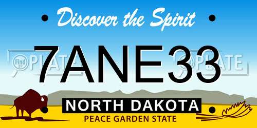 7ANE33 North Dakota License Plate