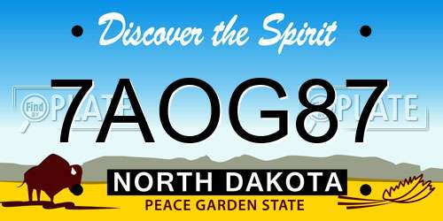 7AOG87 North Dakota License Plate