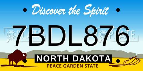 7BDL876 North Dakota License Plate