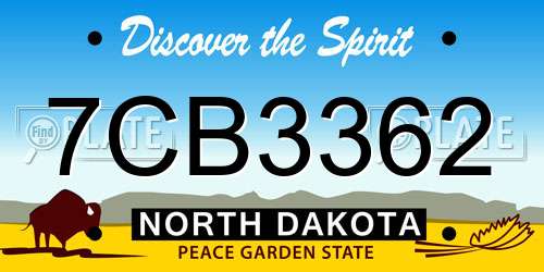 7CB3362 North Dakota License Plate