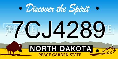 7CJ4289 North Dakota License Plate