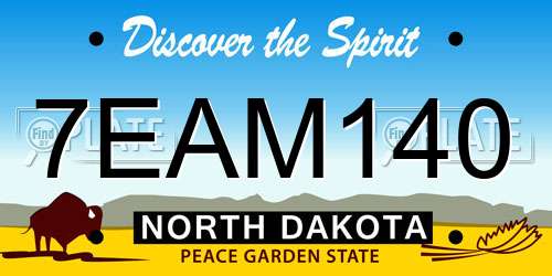 7EAM140 North Dakota License Plate
