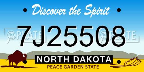7J25508 North Dakota License Plate